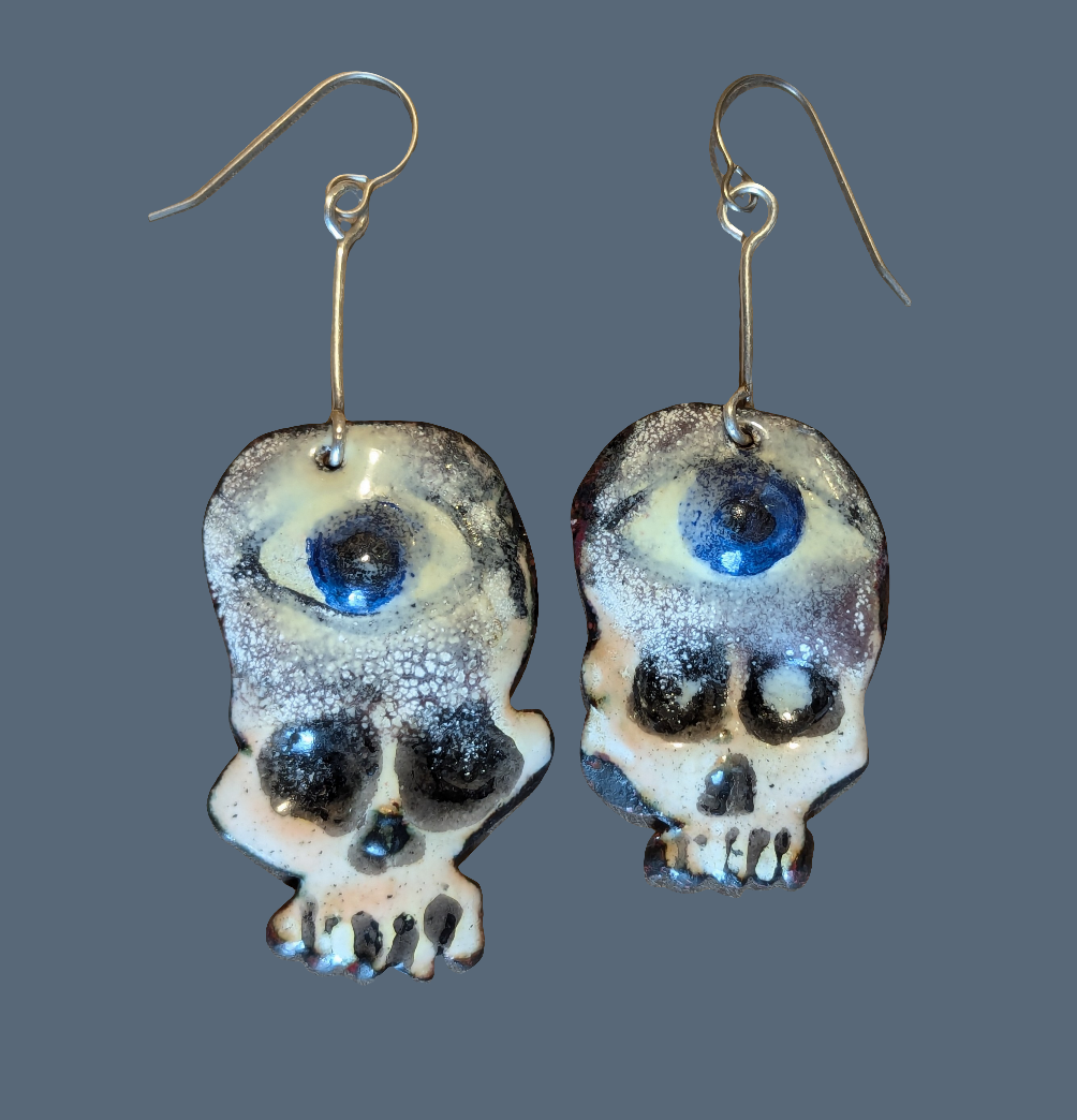 Eyeball Skully. Wards against the evil eye and death. Enameled copper