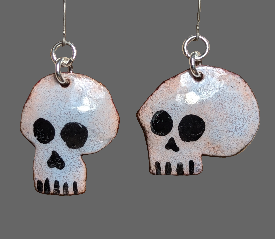 The Skull, enameled copper handmade earrings