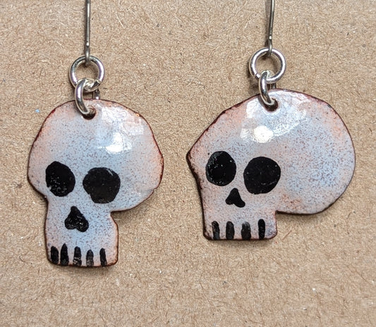 The Skull, enameled copper handmade earrings