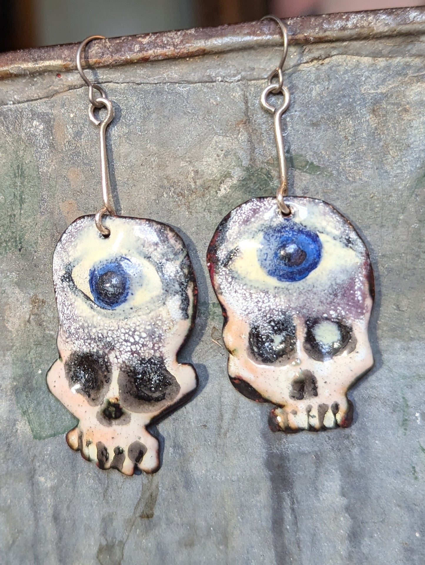 Eyeball Skully. Wards against the evil eye and death. Enameled copper