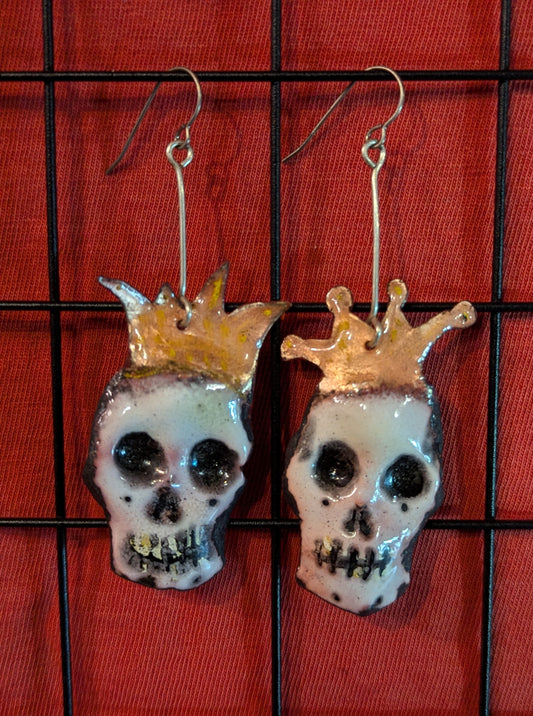 The Joker Kings, skull earrings: handmade, torch fired enamel